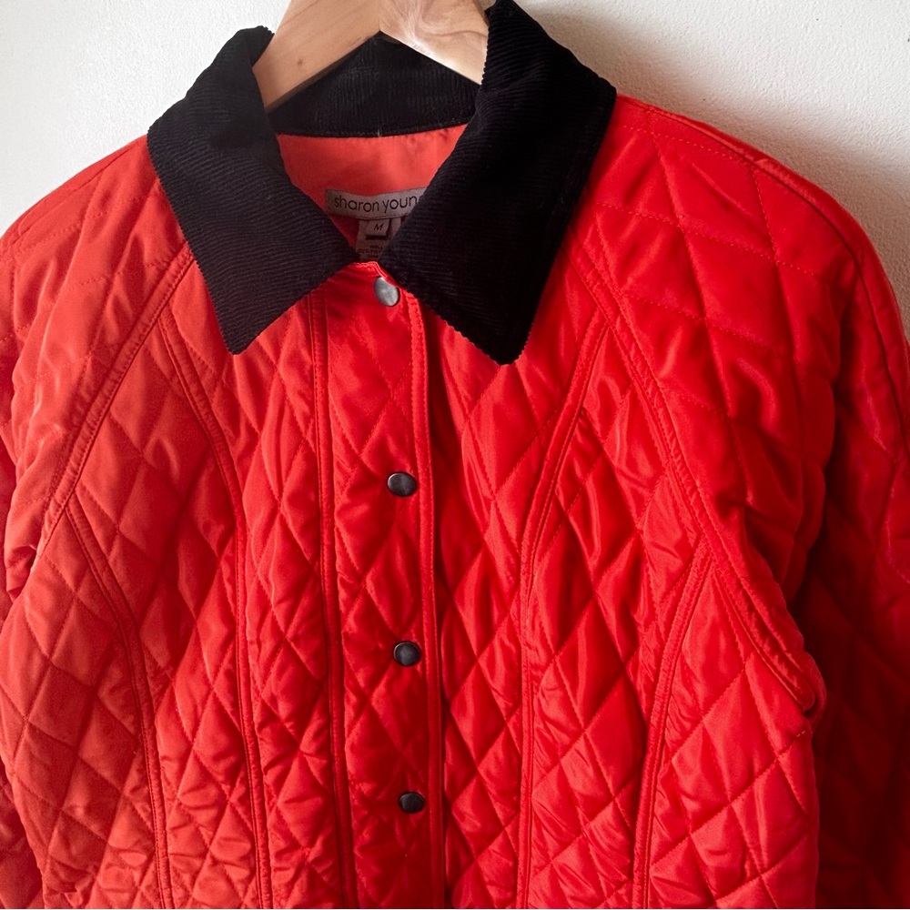 Sharon Young Quilted Classic Preppy Heritage Barn Chore Coat Orange Red Vintage - Picture 12 of 15